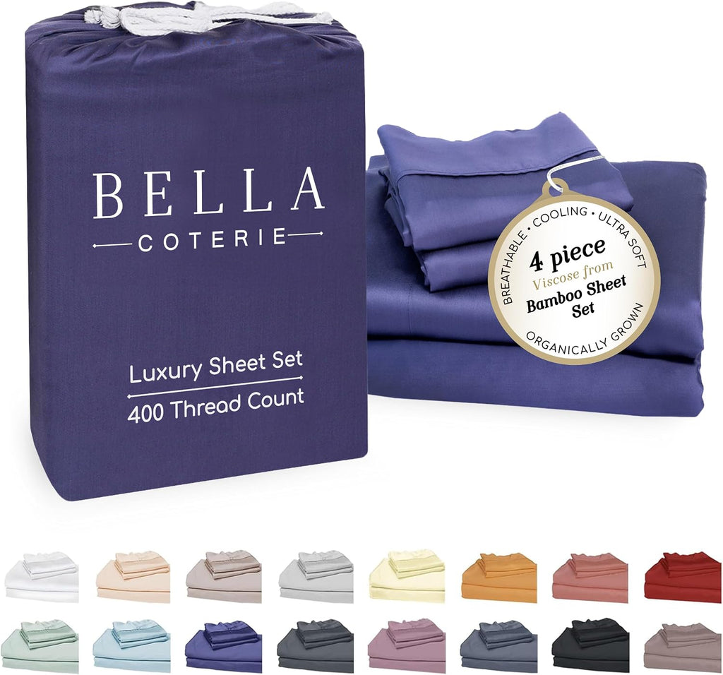 Bella Coterie Luxury Bamboo Viscose King Size Sheet Set | 100% Organically Grown | Ultra Soft | Cooling for Hot Sleepers | 18' Deep Pocket [Twilight Blue]