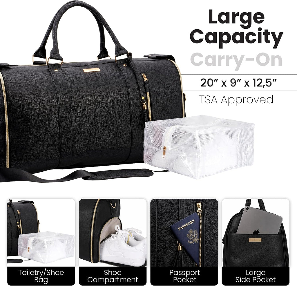 Luhxe Travel Convertible Carry On Garment Roller Bag 2.0 with Shoe Pouch & Detachable Shoulder Strap – Improved Zipper and reinforced straps - Charcoal
