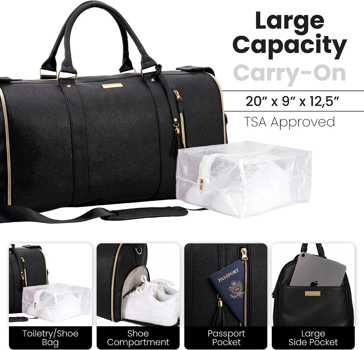 Luhxe Travel Convertible Carry On Garment Roller Bag 2.0 with Shoe Pouch & Detachable Shoulder Strap – Improved Zipper and reinforced straps - Charcoal