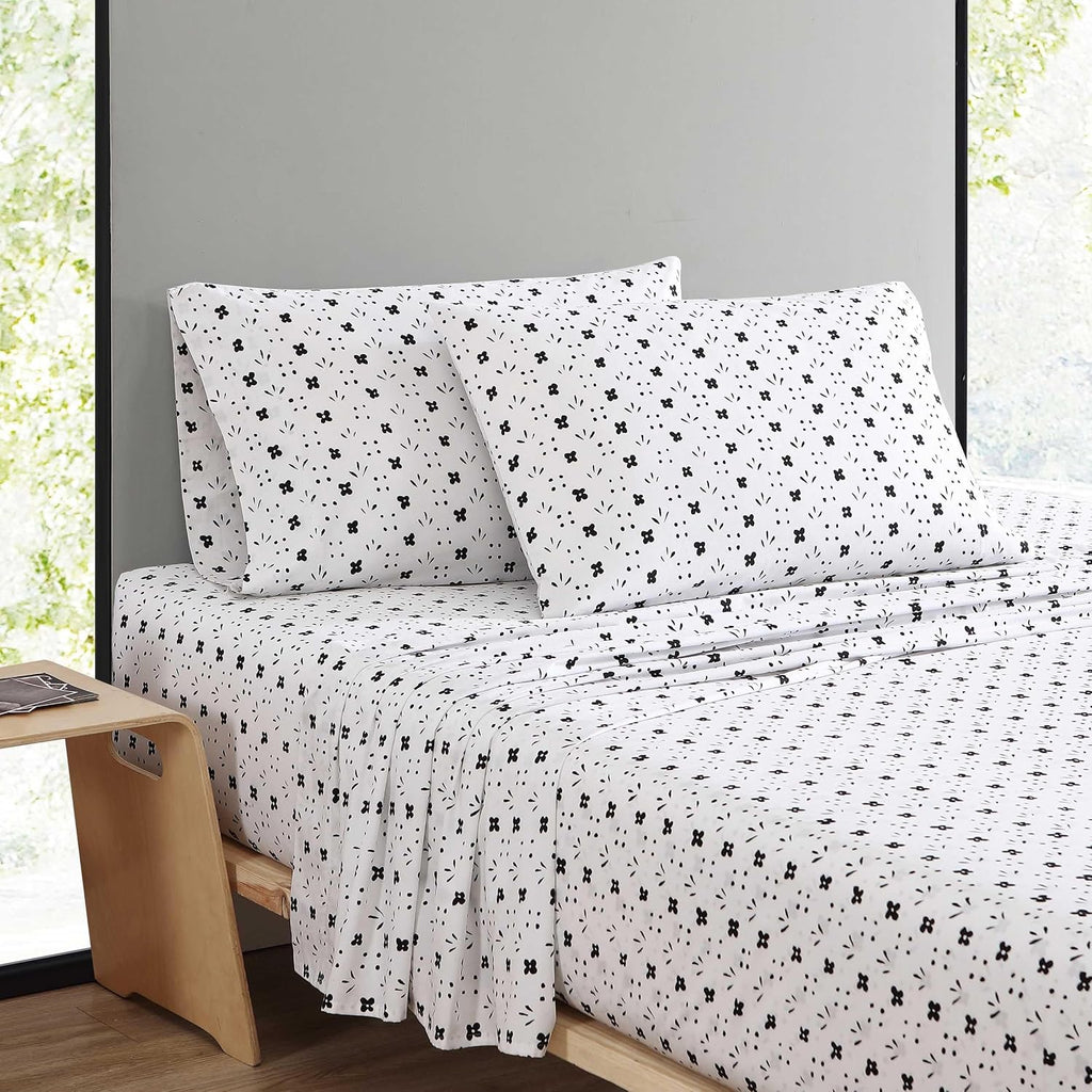 Marimekko - Queen Sheet Set, Premium Cotton Percale Bedding Set with Matching Shams, Lightweight & Breathable Bed Essentials (Kukkaketo Black, Queen)