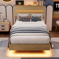 Einhomn Twin Bed Frames with LED Light and Charging Station, Floating Wooden Bed Frame, Heavy Duty Metal Slats, No Box Spring Needed, Noise Free, Easy Assembly, Oak