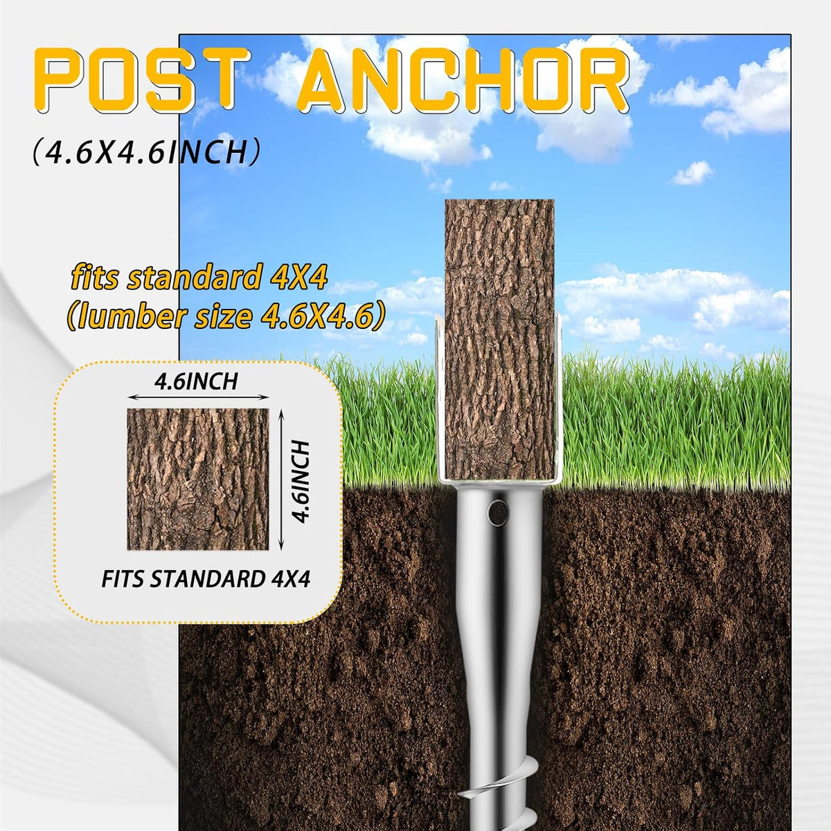Hicarer 6 Set No Dig Ground Anchor U Model Screw Post Stake Fence Spike, Fits Standard 4 x 4'' Post (4.6 x 4.6 Inch Actual), for Mailbox and Fence (Silver)