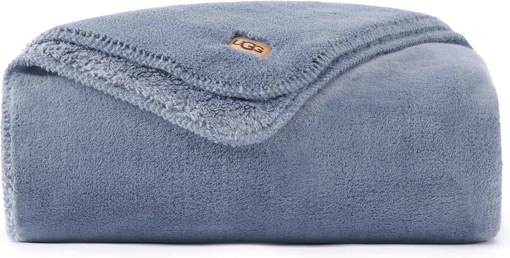 UGG Whitecap Twin Blanket, Soft Cozy Fleece Blanket for Bed, Luxury Fluffy Oversized Throw for Couch, Washable Twin XL Bedding, Dorm Essentials, 66' x 90', Denim Blue