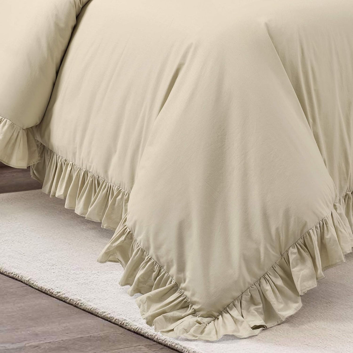 Lush Decor Reyna Ruffle Cotton Duvet Cover Set 3 Piece Set Full/ Queen, Wheat - Queen Size Bedding Set - Beige Duvet Queen- Ruffled Bedding - Coquette Decor