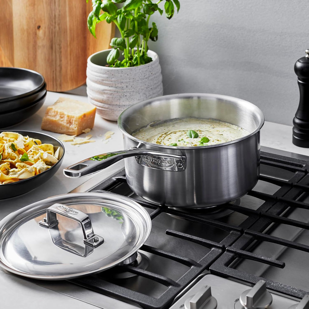 Demeyere Essential 5-ply, 18/10 Stainless Steel, Stay Cool Handle, Oven Safe, Compatible with all Cooktops, Perfect Pour Edge, 3-qt Saucepan with Perfect Fit Lid