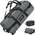 STOVER 45/80/100L Rolling Duffel Bag with Wheels, Large Durable Travel Duffle + Toiletry Bag, Heavy Duty, Packable, Foldable with Shoulder Straps- Use as Luggage or Backpack, Men/Women (Grey)