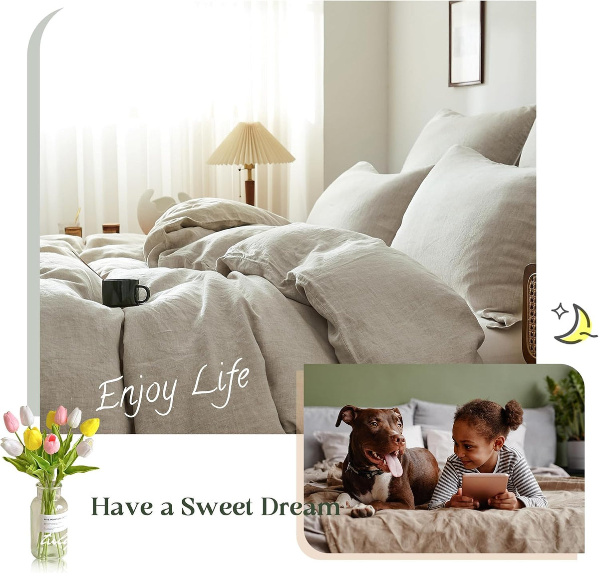 Simple&Opulence 100% Linen Duvet Cover Set, Natural French Flax Duvet Cover Twin Size, Breathable Soft Comfy Linen Bedding Comforter Cover with 1 Pillowcase (68'x86')