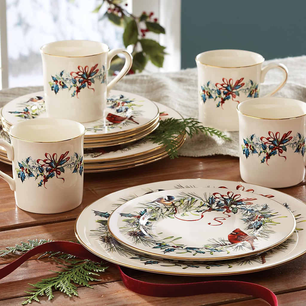 Lenox 6122055 Winter Greetings 12-Piece Dinnerware Set, Red & Green, Christmas, Holiday Hosting, Service For 4
