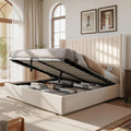 Jocisland Upholstered Queen Size Lift up Storage Bed Frame, Platform Bed Velvet with Channel Tufted Wingback Headboard, No Box Spring Needed, Cream