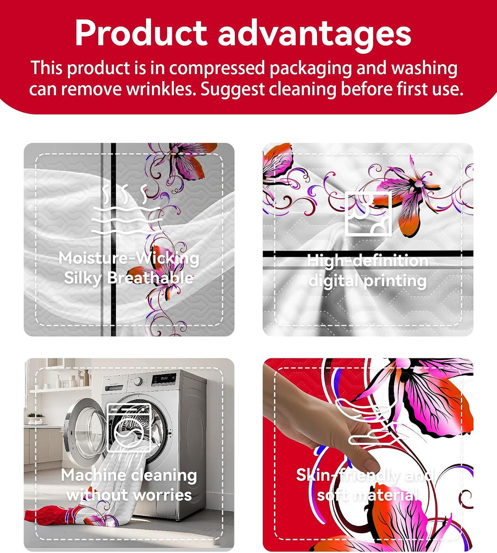 9 Pcs Cal King Bed in a Bag with Curtains | Red Boho Butterfly Bedspread, Pillowcases, Print & Solid Curtains | Microfiber, Moisture-Wicking | Bedspread and Curtain Sets | RV & Outdoor Ready