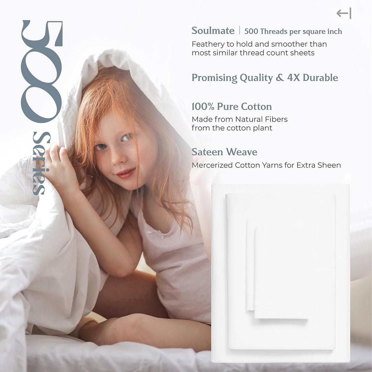 Mayfair Linen 100% Egyptian Cotton 2 Pack Queen Sheet Set - Luxury 500 Series Soulmate Collection Cotton Sheets Queen Size (8 PC, White), Soft, Cooling, Sateen 16' Deep Pocket Hotel Quality Sheet