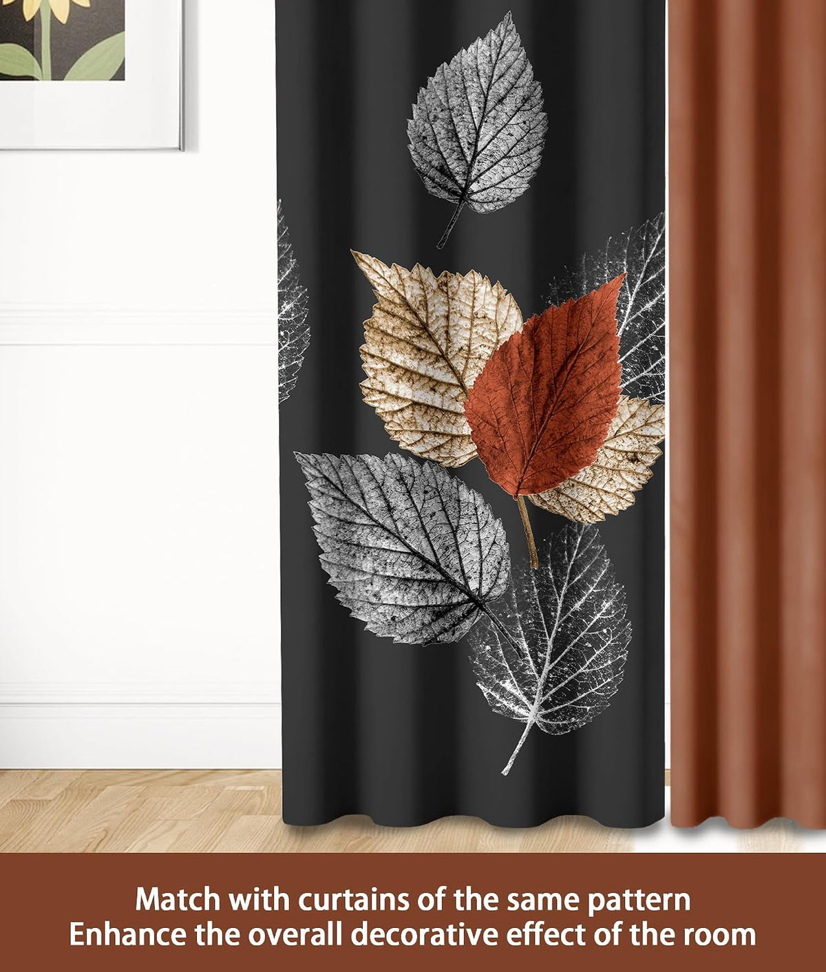 9 Pcs Cal King Bed in a Bag with Curtains | Boho Brown Leaf Bedspread, Pillowcases, Print & Solid Curtains | Microfiber, Moisture-Wicking | Bedspread and Curtain Sets | RV & Outdoor Ready