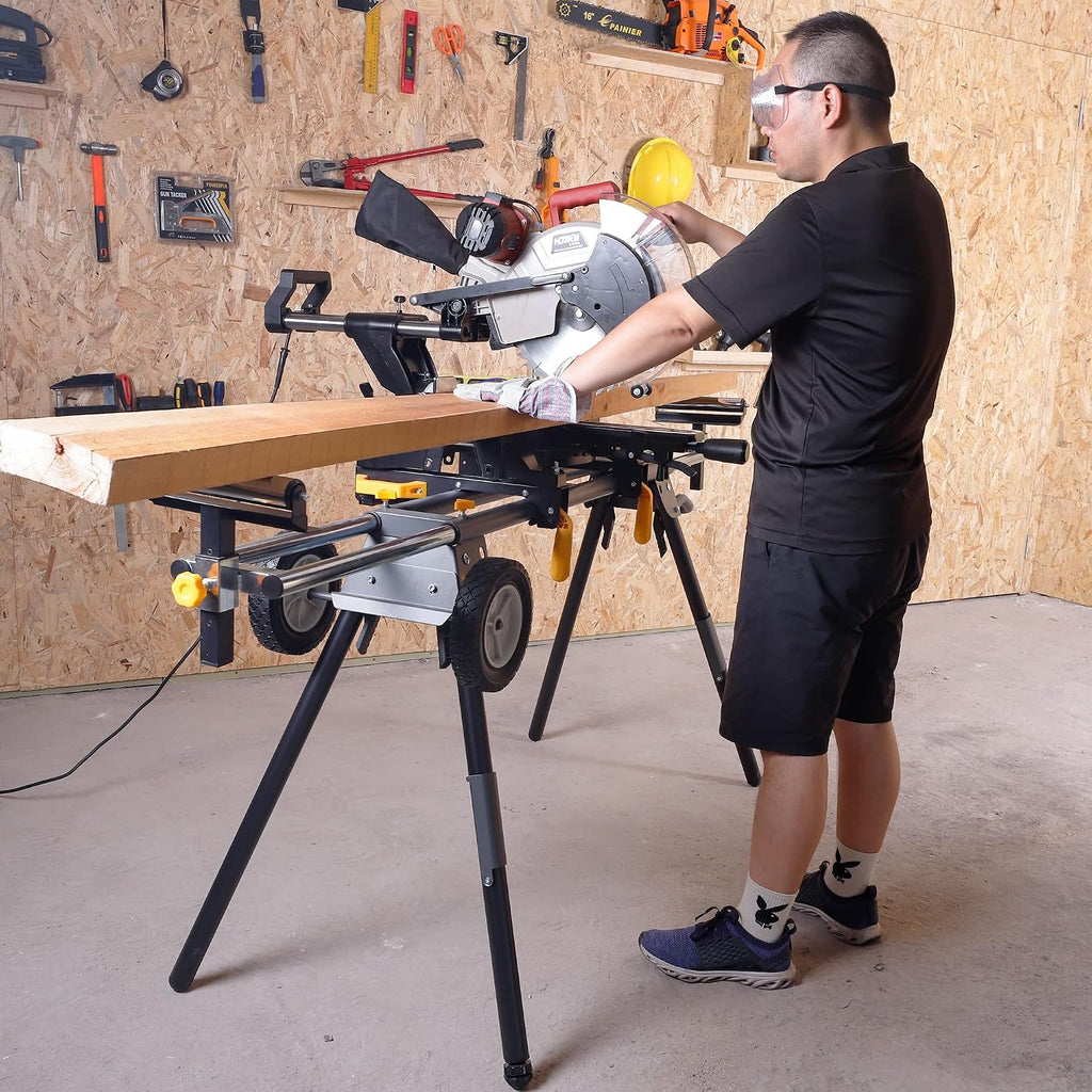 Deluxe Heavy Duty Rolling Miter Saw Stand with 8 in Wheels 330 Lbs Load Capacity Black and Grey Single Pack WK-MS029E-2