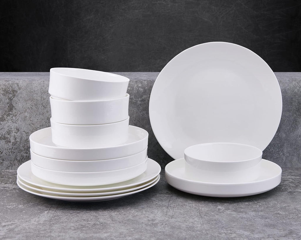 Mikasa Macie Bone China Lightweight Chip Resistant 12 Piece Dinnerware Set, Service for 4, White