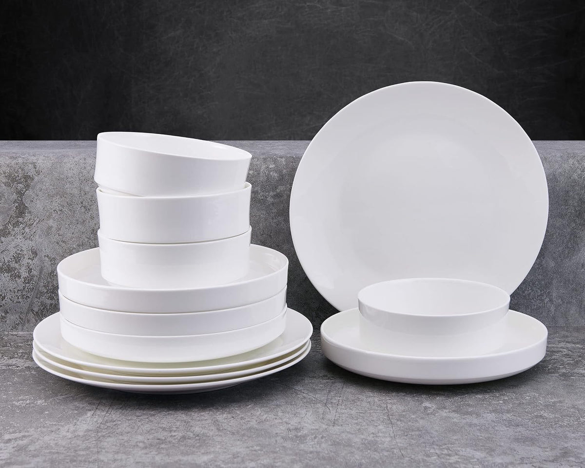 Mikasa Macie Bone China Lightweight Chip Resistant 12 Piece Dinnerware Set, Service for 4, White