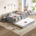 Bellemave Full Bed with Trundle and Stairs, Full Size Platform Bed Frame with Fence and Bookshelf, Easy Assemble Beds for Kids, Girls, Boys, Gray