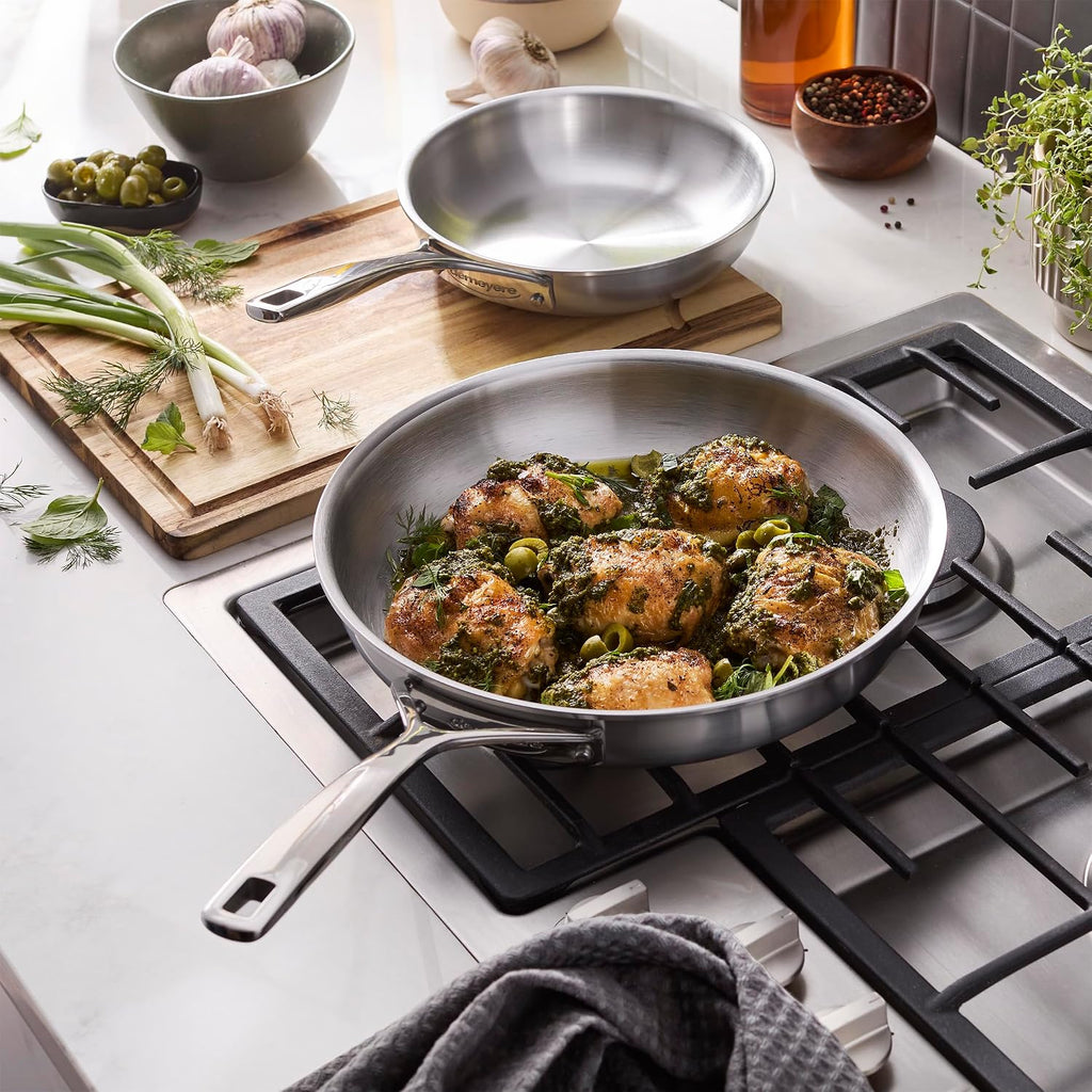 Demeyere Essential 5-ply 2-pc Stainless Steel Fry Pan Set, 8' and 11', Compatible on all Stovetops, Made in Belgium