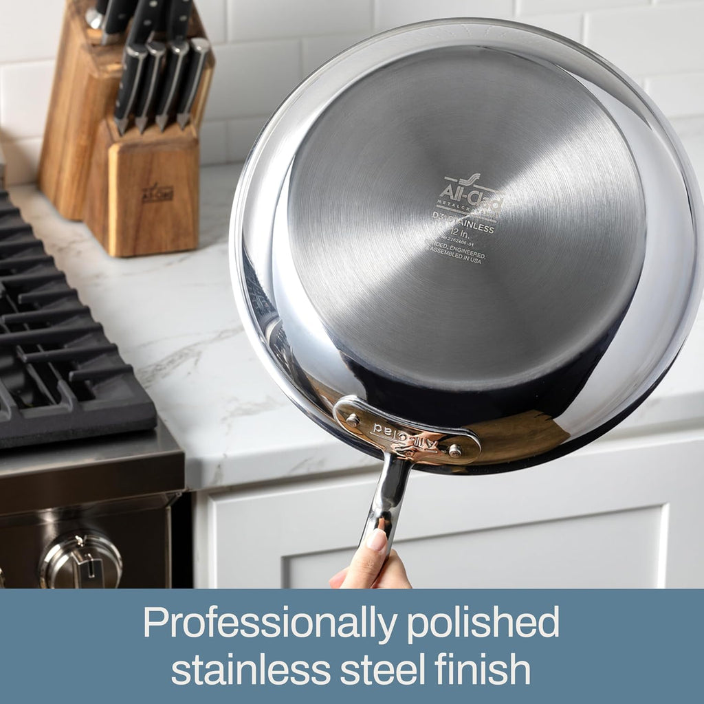 All-Clad D3® Stainless Steel 12 inch Frying Pan- Made in the USA- The Original Bonded Professional Cookware- Oven Safe & Induction Compatible