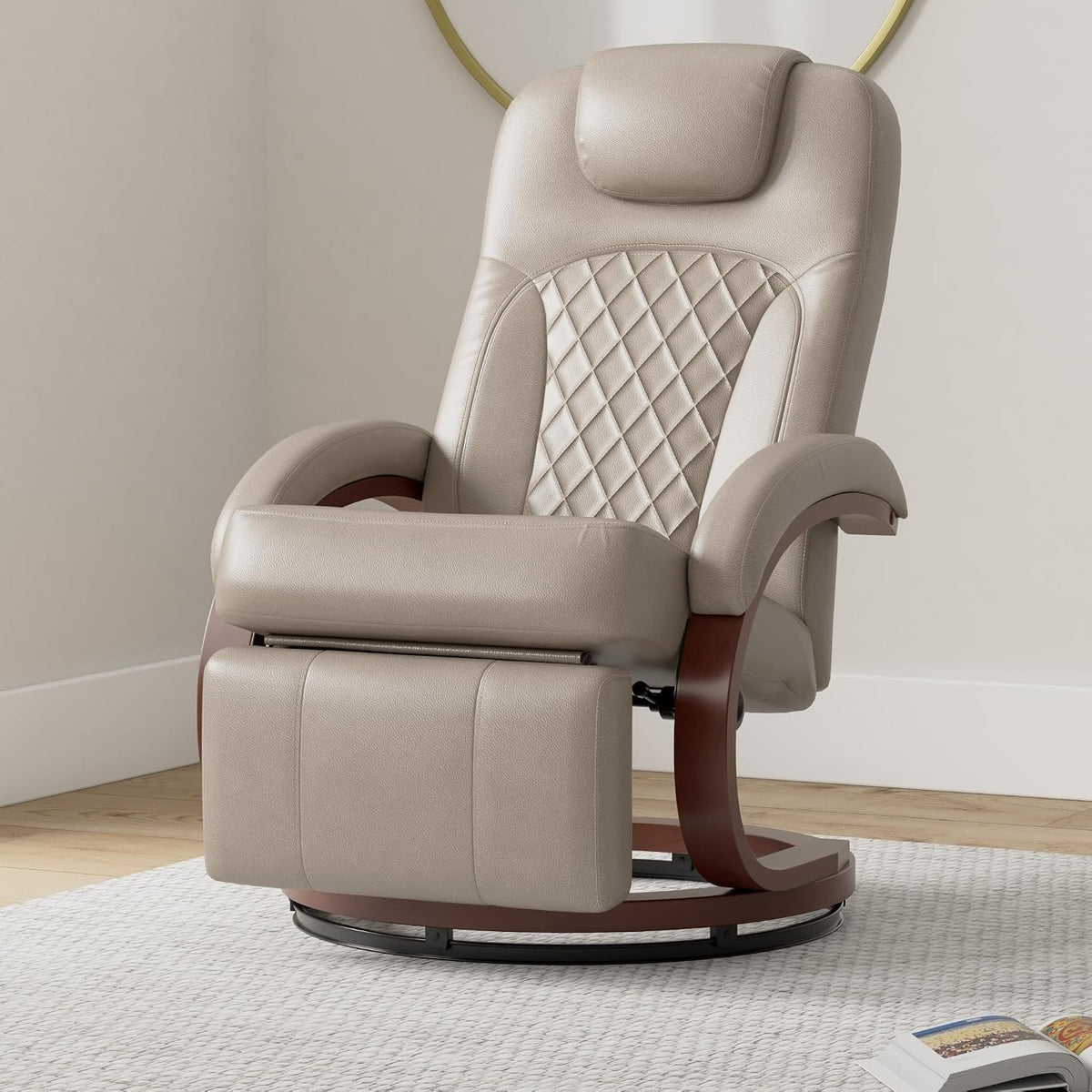 RecPro Nash 28' RV Euro Chair Recliner | Modern Design | RV Furniture | Swivel Base | Recliner Chair (1 Chair, Putty)