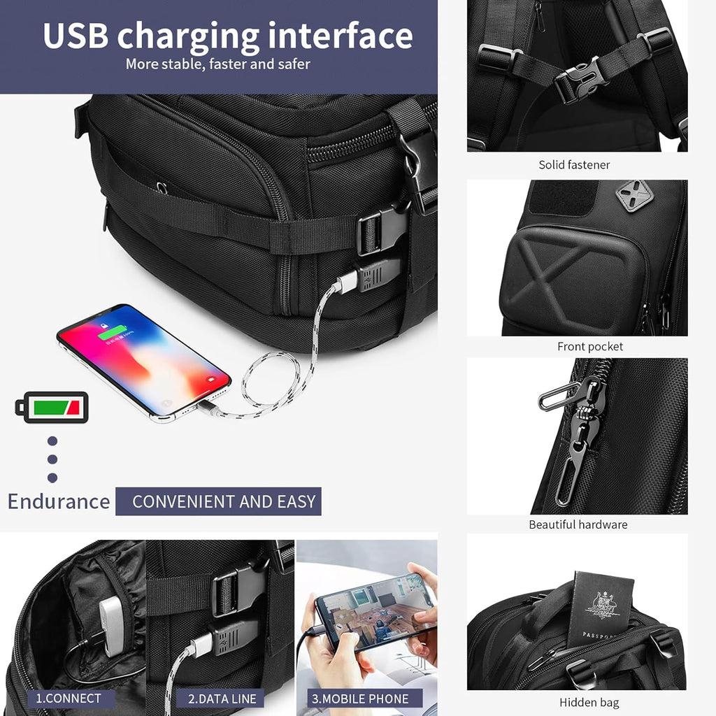 Travel Backpack for Men, Travel Backpack Carry on Flight Approved, Expandable Extra Large Travel Laptop Backpack (Black, L:35)