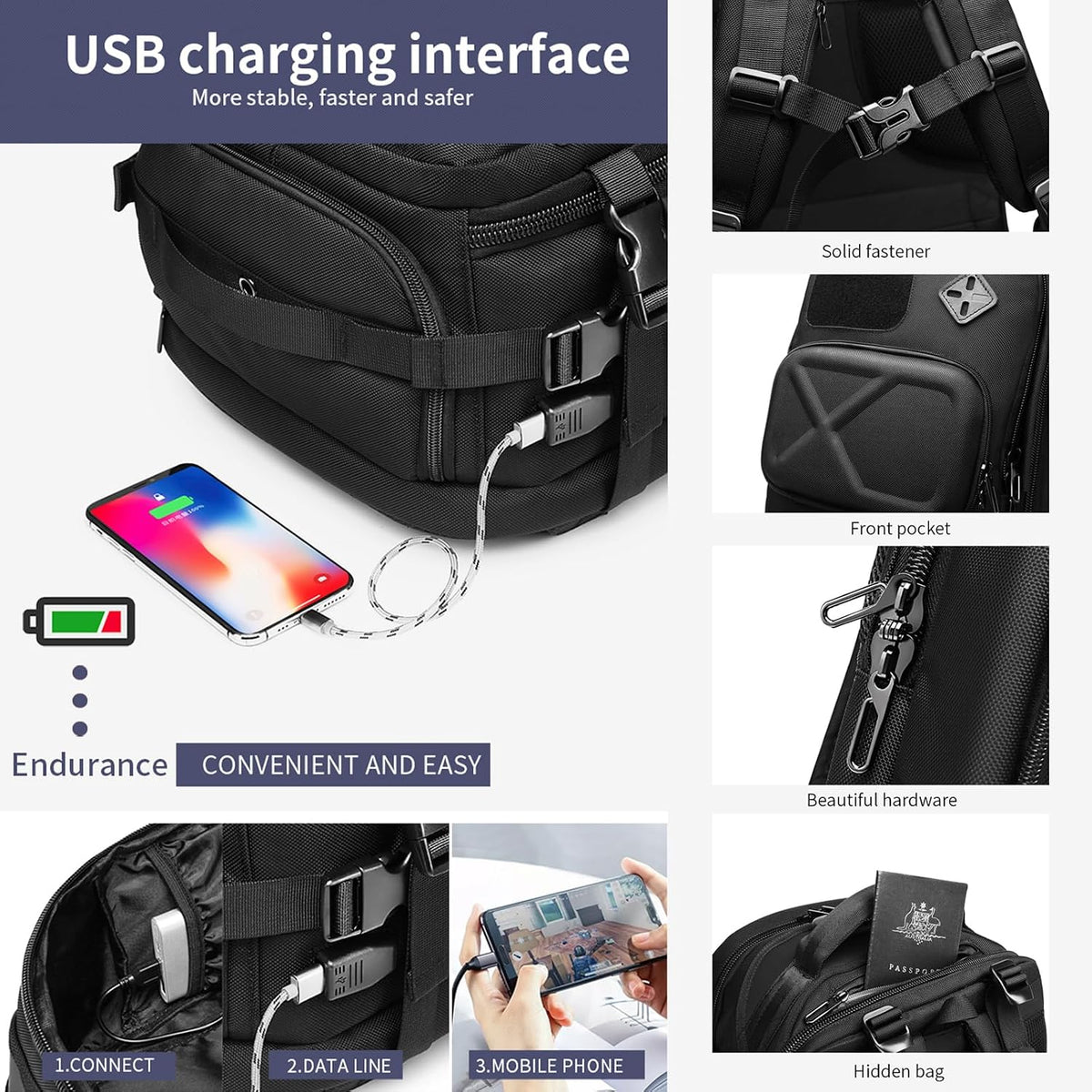 Travel Backpack for Men, Travel Backpack Carry on Flight Approved, Expandable Extra Large Travel Laptop Backpack (Black, L:35)