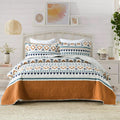 EWlinens Boho King Quilt Set - 100% Cotton Burnt Orange Quilts King Size, Bohemian Blue Lightweight Comforter Bedspread for King Bed, Soft Striped Geometric Quilt Bedding Set for All Season, 3 Pieces
