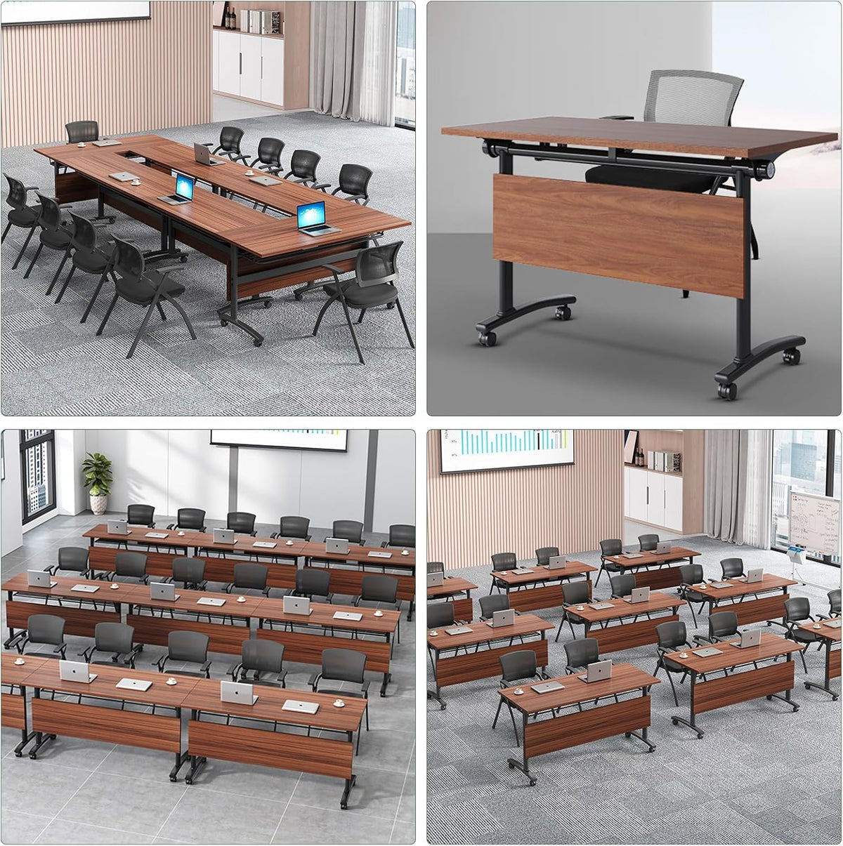 4 Pack Folding Conference Table Conference Room Table Meeting Table,Flip Top Mobile Meeting Training Table with Modesty Locking Casters for Office,Meeting Room Multifunctiona Modular table (C, 47in)