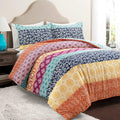 Lush Decor Bohemian Stripe Reversible Cotton Duvet Cover Set, 3 Piece Set, King, Fuchsia & Orange -Striped Bedding Set - King Duvet Set - Boho Decor