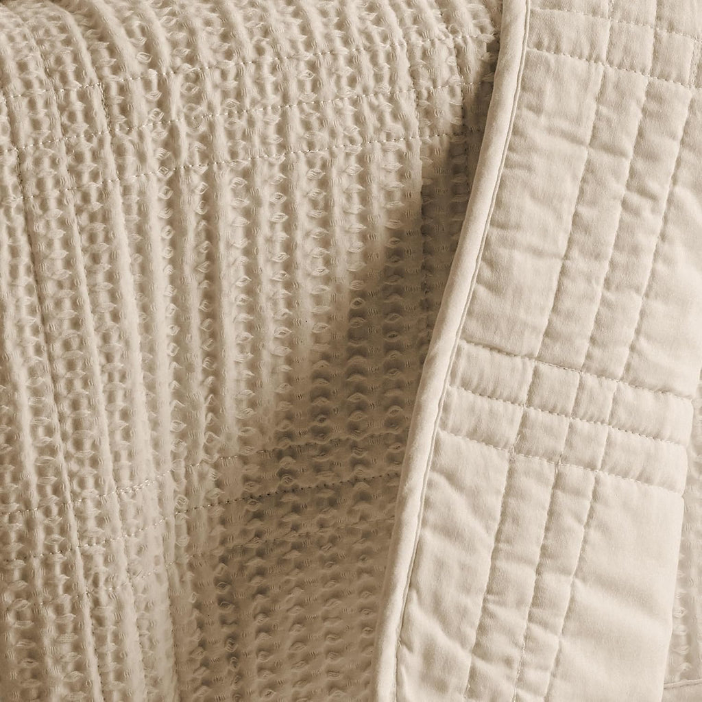 Levtex Home Cloud Waffle Twin XL/Twin Quilt Set (68x86in) with 1 Pillow Sham (26x20in) - Box Quilted Waffle Cotton Texture - Taupe - Cotton Twin Size Quilt Bedding Set - Lightweight Soft Pre-Washed
