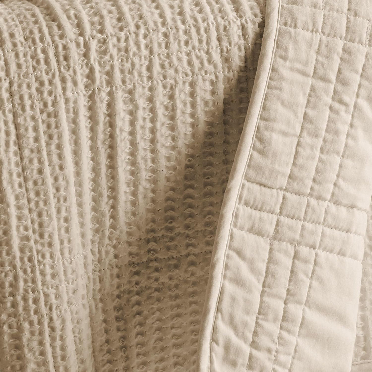 Levtex Home Cloud Waffle Twin XL/Twin Quilt Set (68x86in) with 1 Pillow Sham (26x20in) - Box Quilted Waffle Cotton Texture - Taupe - Cotton Twin Size Quilt Bedding Set - Lightweight Soft Pre-Washed
