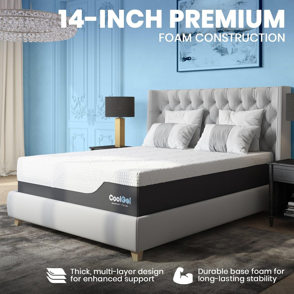 COOL GEL Chill Memory Foam 14-Inch Mattress with Pillow, CertiPUR-US Certified, Mattress in a Box, Full, White