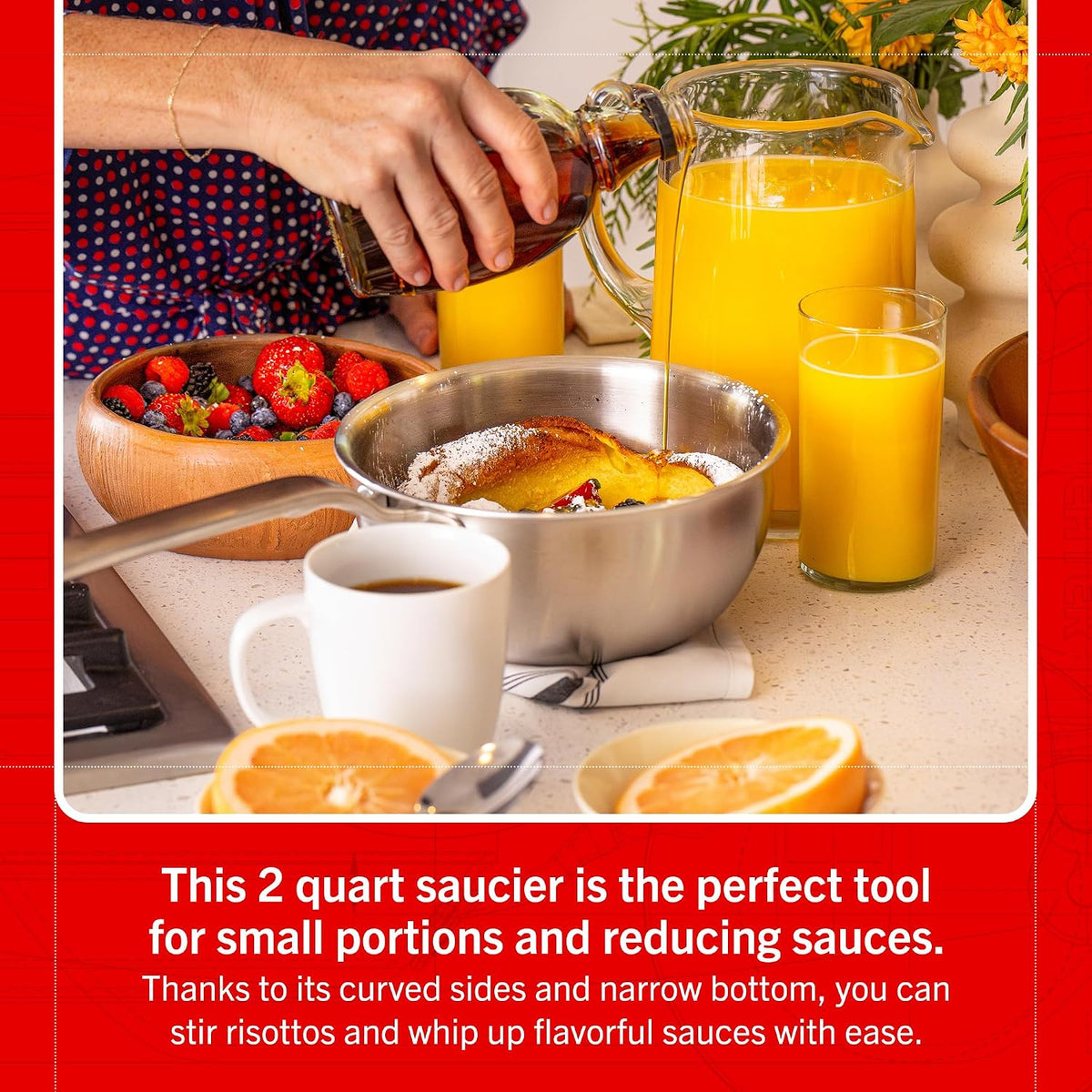 Heritage Steel x Eater 2 Quart Stainless Steel Saucier Pan | 5-Ply Fully Clad | Stay Cool Handle | Induction Compatible | Non-Toxic | Cook like a Pro