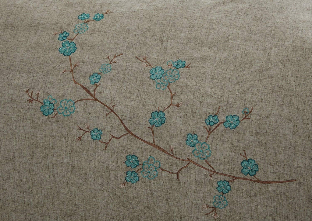 Chezmoi Collection Noriko Luxury 7-Piece Teal Cherry Blossoms Floral Embroidery Bedding Comforter Set, King