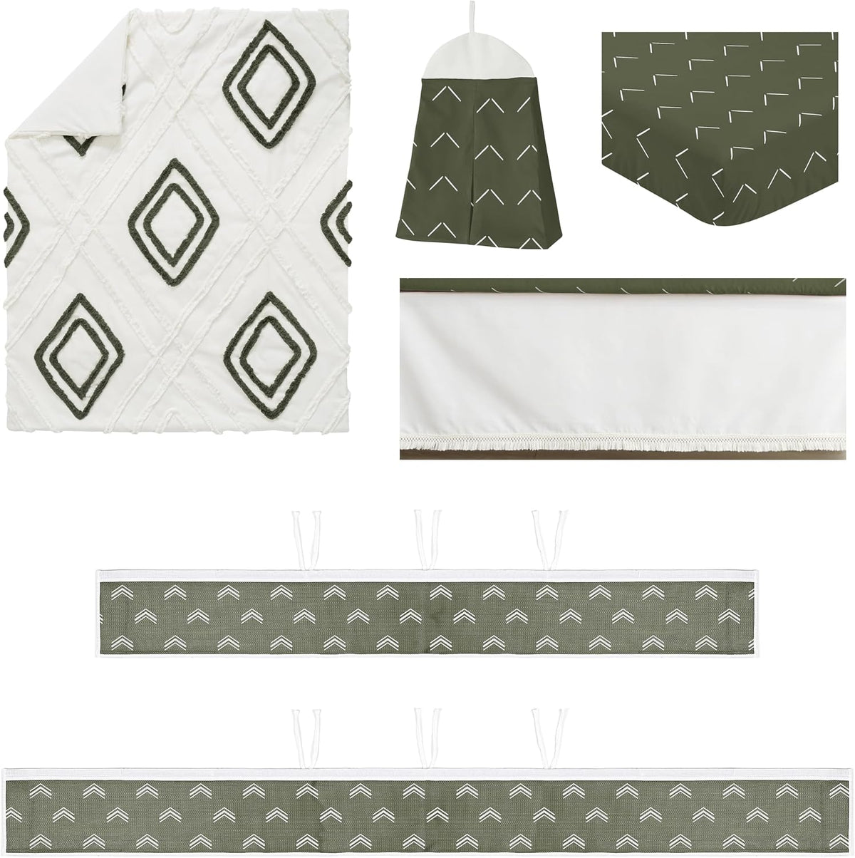 Sweet Jojo Designs Dark Green Boho Arrow Boy Girl Unisex/Gender Neutral Baby Crib Bedding Set Infant Nursery Room BreathableBaby Breathable Mesh Crib Liner Blanket Fitted Sheet Skirt 6pc Bohemian Chic
