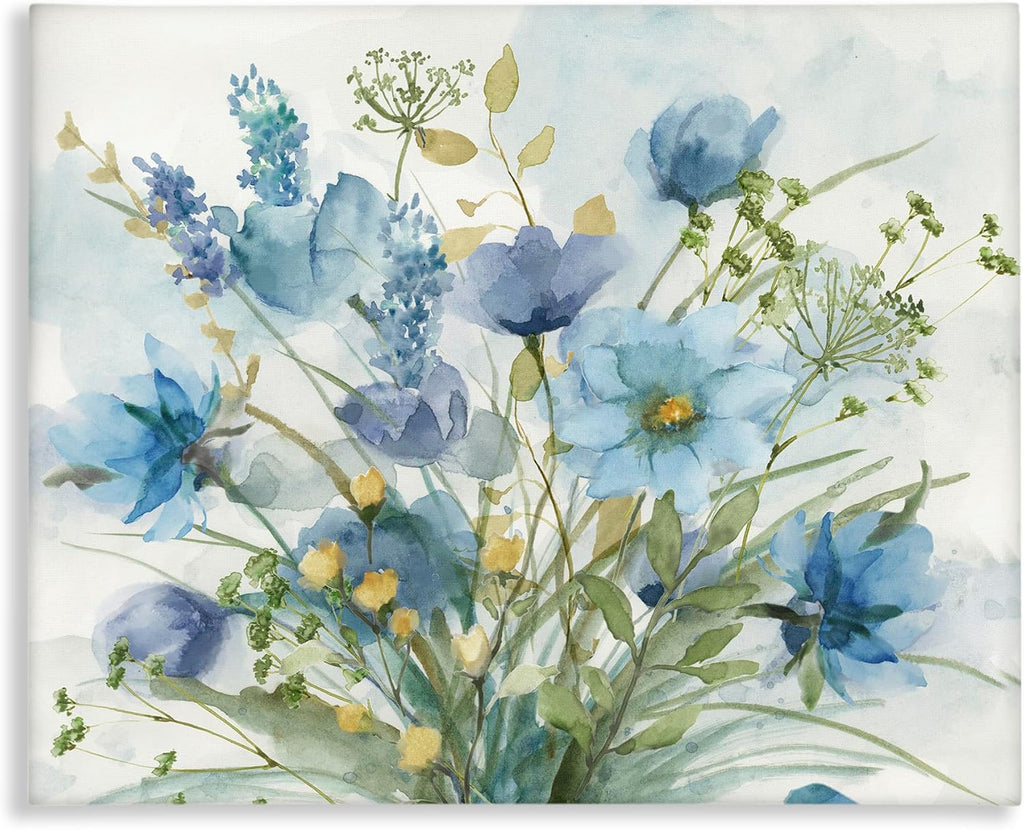 Stupell Industries Blue Toned Wild Flowers Canvas Wall Art Design by Nan, 48 x 36