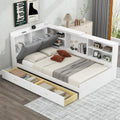 Merax Corner Twin Bed Frame, Wood Platform Bed with Storage Headboard, Twin Size Daybed with 2 Drawers and Rotatable Storage Board for Living Room,Bedroom,Guest Room,White