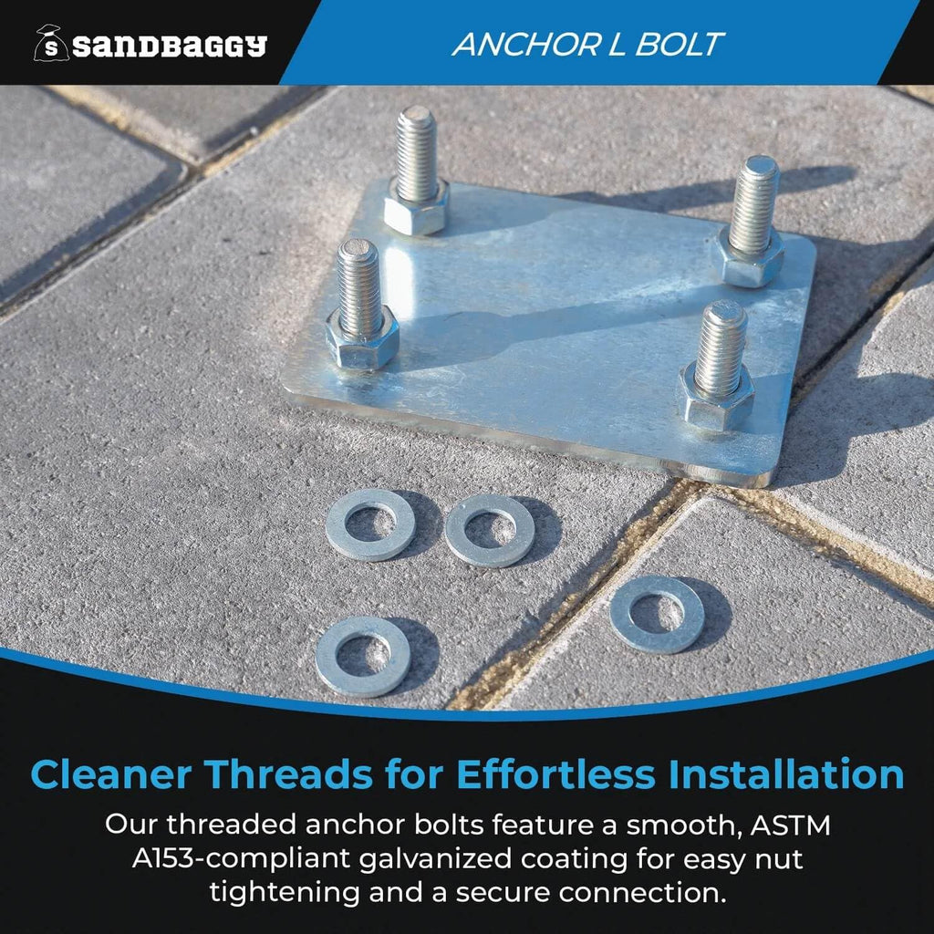 Sandbaggy 1/2' X 10' Threaded Concrete Anchor L-Bolts (Nuts & Washers Included) - Hot Dipped Galvanized - Sill Plate, Base Plate, Masonry, Wood, Cement Anchors, J Bolt (50, 1/2' x 10')