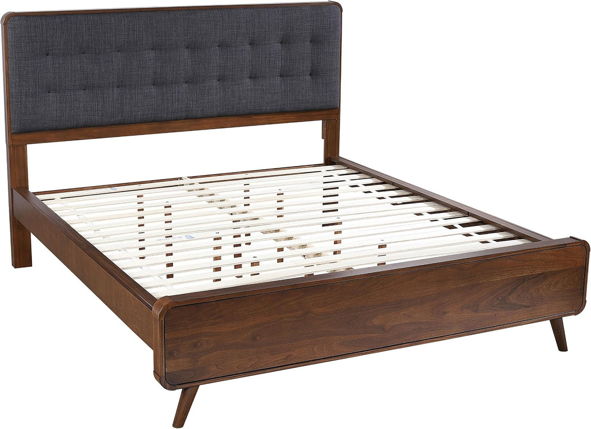 Coaster Home Furnishings Robyn Contemporary 4-Piece Bedroom Set Fabric Upholstered California King Size Panel Bed Frame 53-inch Headboard Dark Walnut 205131KW-S4