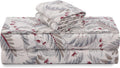 Tribeca Living Portuguese Cotton Flannel Sheets Queen Size - 170-GSM Deep Pocket Bed Sheet Set for Mattresses up to 21 Inches - 4 Piece Ultra-Soft Printed Bedding in Chiara Leaves