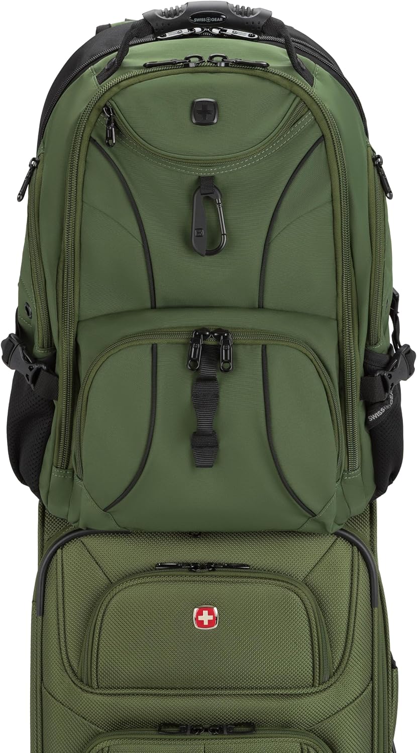 SWISSGEAR Sion 2-Piece Travel Set, Softside Expandable Carry-On Spinner Bundled with 1900 ScanSmart 17' Laptop Backpack with RFID Blocking & Tech Organization, Evergreen