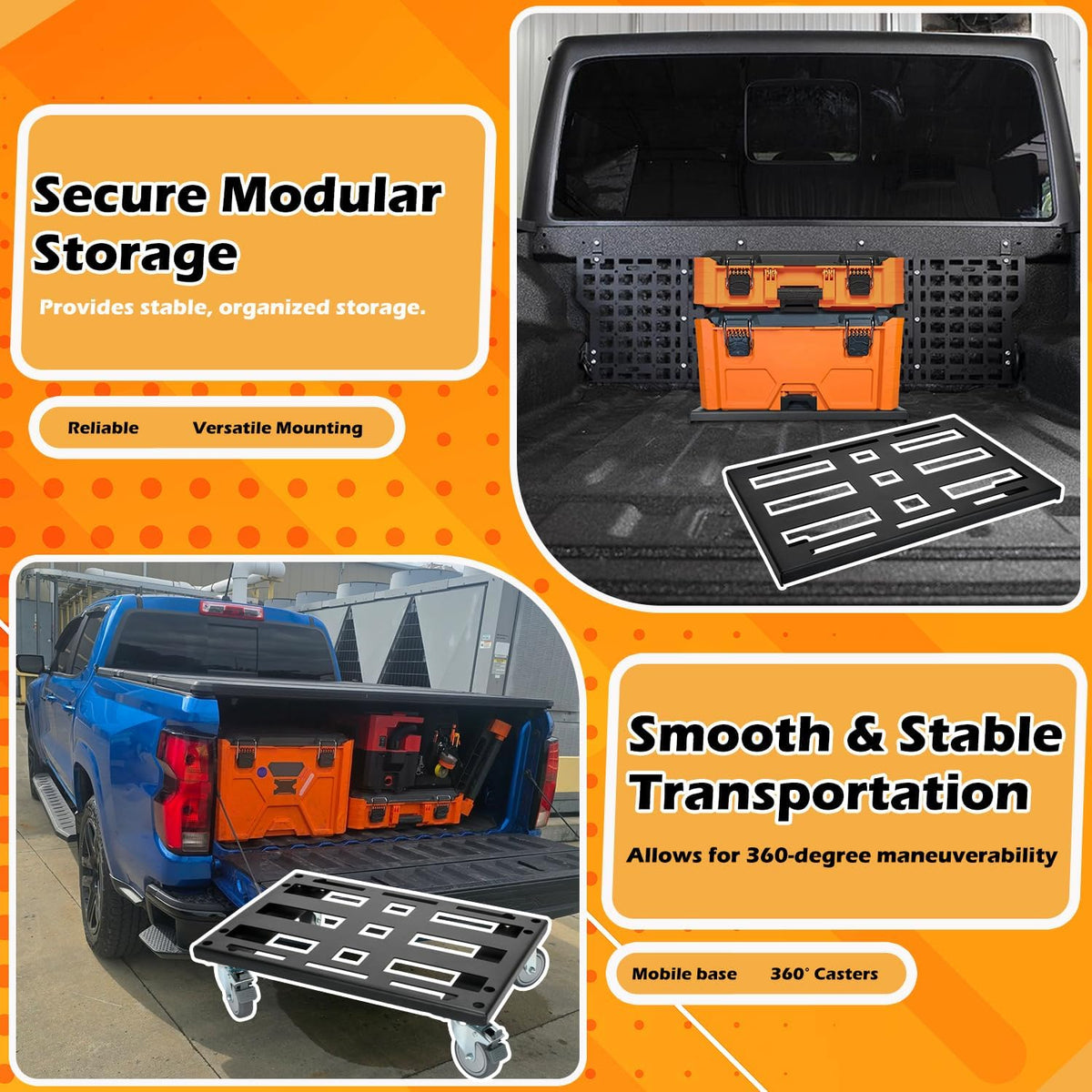 Metal Mounting Plate & Heavy-Duty Dolly with 4 Casters (2 Swivel, 2 Locking) for Klein MODbox Storage System, Powder-Coated Toolbox Base, Fits Full-Width & Half-Width Modular Boxes
