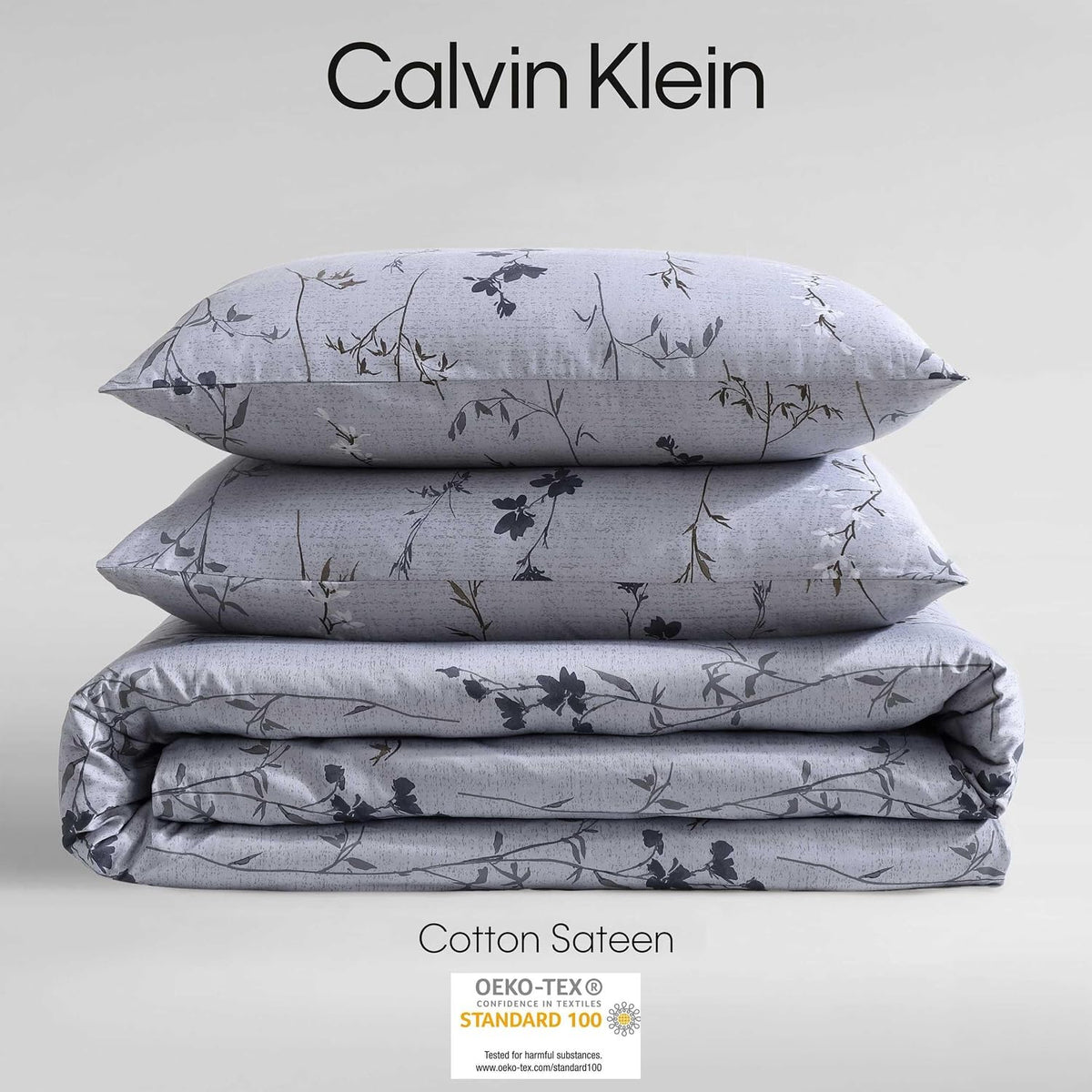 Calvin Klein - Comforter Set, Cotton Sateen Bedding with Matching Shams, Luxe Softness & Modern Elegance, Floral Design (Wildflower Dusk Grey, King)
