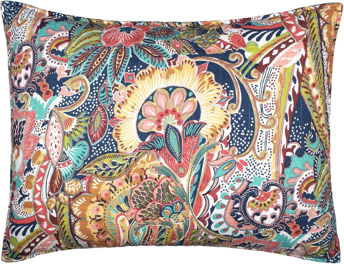Levtex Home - Nanette Quilt Set - Full/Queen Quilt (88x92in.)+ Two Standard Pillow Shams (26x20in.) - Bohemian Paisley - Navy, Teal, Green, Red, Gold, Pink - Reversible - Cotton Fabric