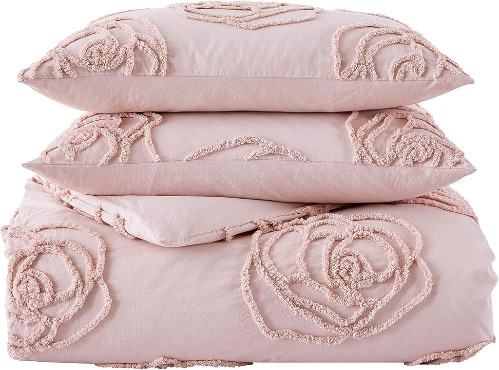 Betsey Johnson - Queen Duvet Cover Set, Reversible Cotton Bedding with Matching Shams & Bonus Throw Pillow, Chic Bedding Set (Rambling Roses Pink, Queen)