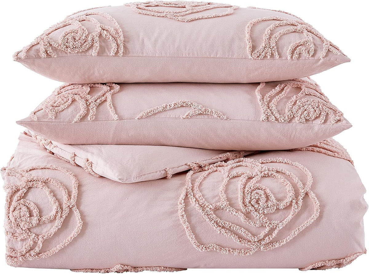 Betsey Johnson - Queen Duvet Cover Set, Reversible Cotton Bedding with Matching Shams & Bonus Throw Pillow, Chic Bedding Set (Rambling Roses Pink, Queen)