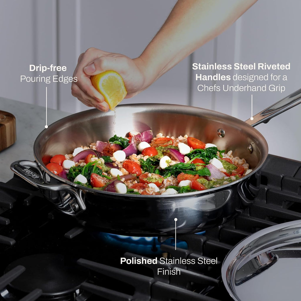 All-Clad D3® Stainless Steel 3 Quart Saute Pan Covered- Made in the USA- The Original Bonded Professional Cookware- Oven Safe & Induction Compatible