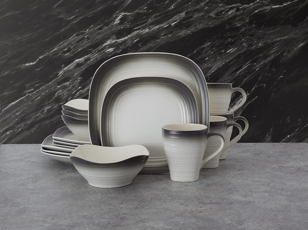 Mikasa Swirl Square Ombre Graphite 16 Piece Dinnerware Set, Service for 4