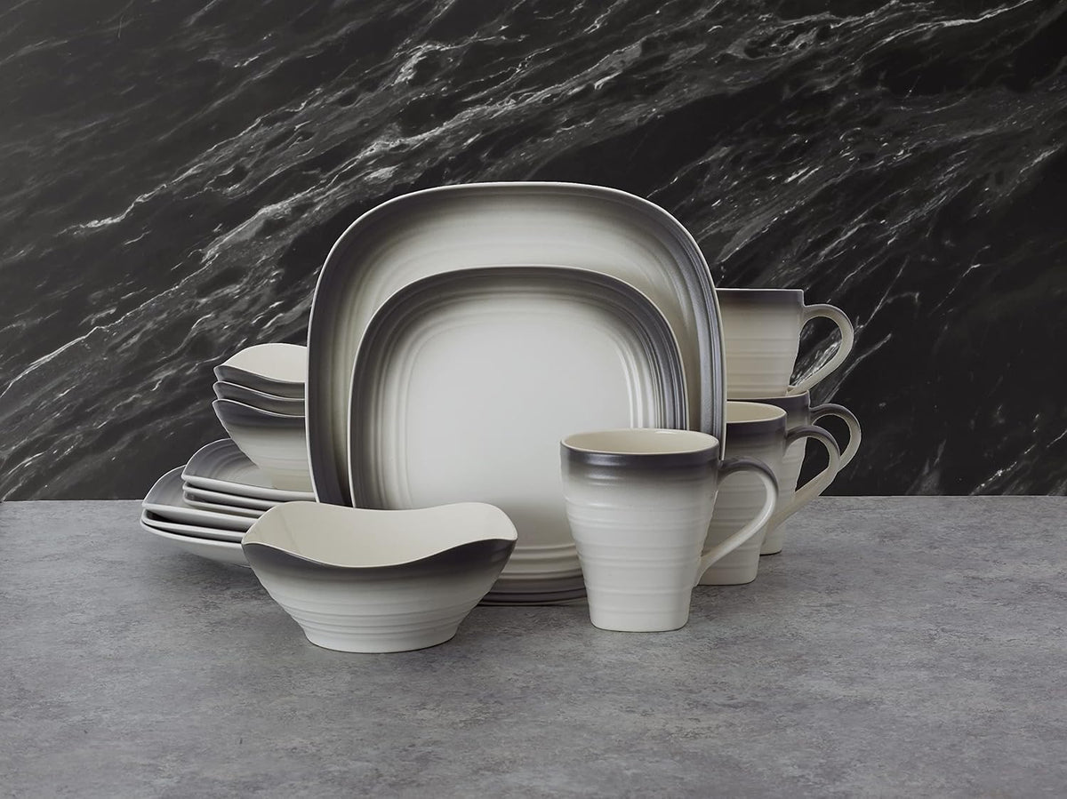 Mikasa Swirl Square Ombre Graphite 16 Piece Dinnerware Set, Service for 4