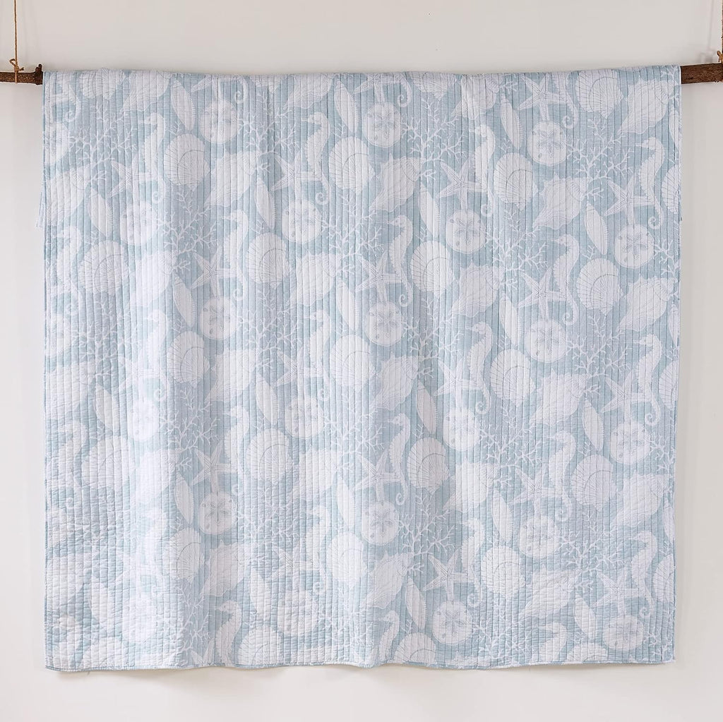 Levtex Home - Stillwater Quilt Set - Full/Queen Quilt and Two Standard Shams - Coastal - Blue and White - Quilt (88x92in.) and Shams (20x26in.) - Reversible - Cotton