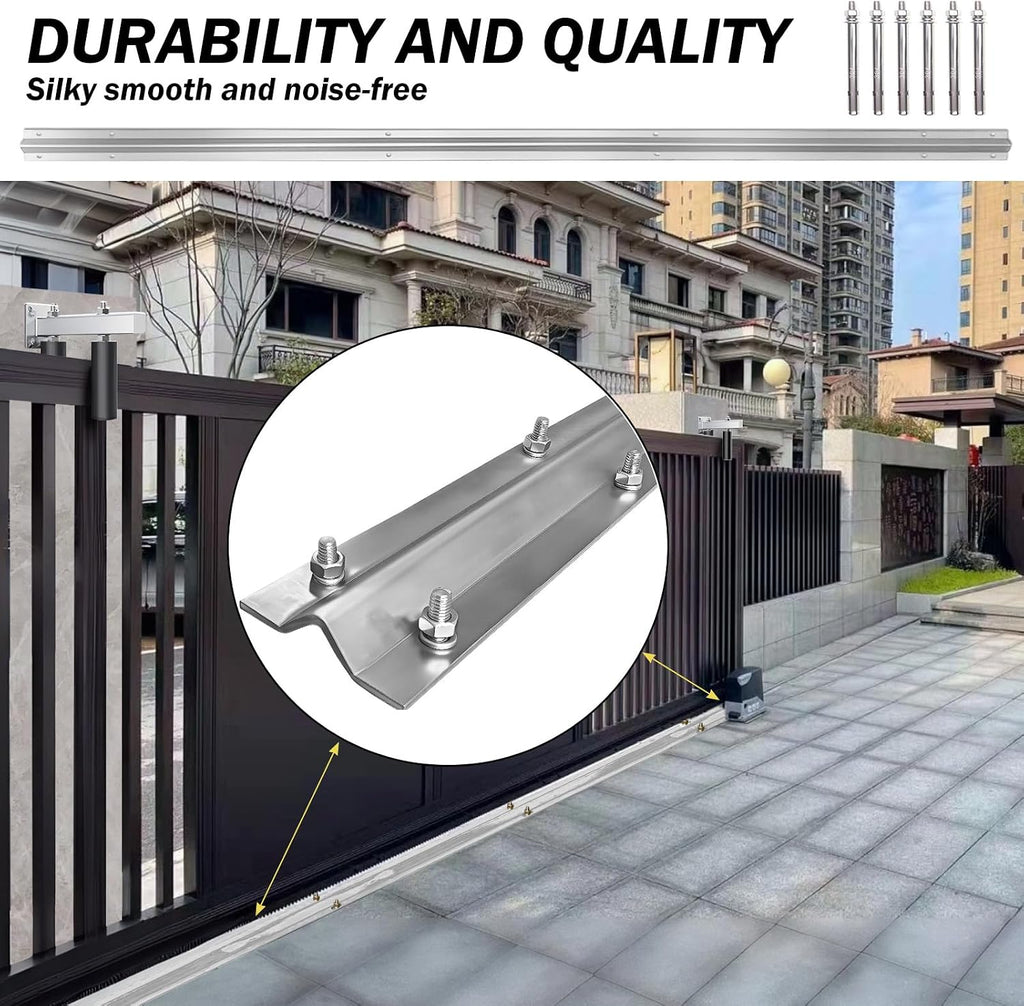 48ft V-Track for Sliding Gates, Galvanized Steel Heavy-Duty Inverted V-Groove Track with Hammer Drive Anchors, Durable & Rust-Resistant Rolling Gate Rail for Driveways Systems (8ft 6pcs)